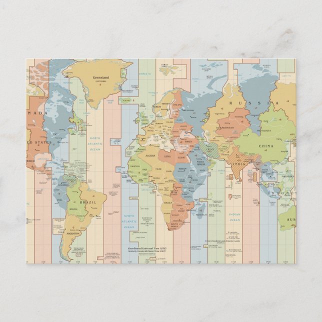 Carte Postale Fuseaux horaires du voyageur du monde en Europe et (Devant)