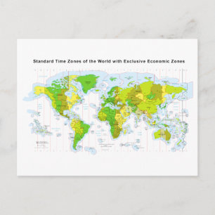 Carte Postale Fuseaux horaires standard du monde et zones économ