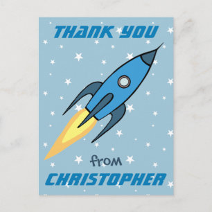 Carte Postale Fusée Bleue Merci Les Enfants de l'Espace   Garçon