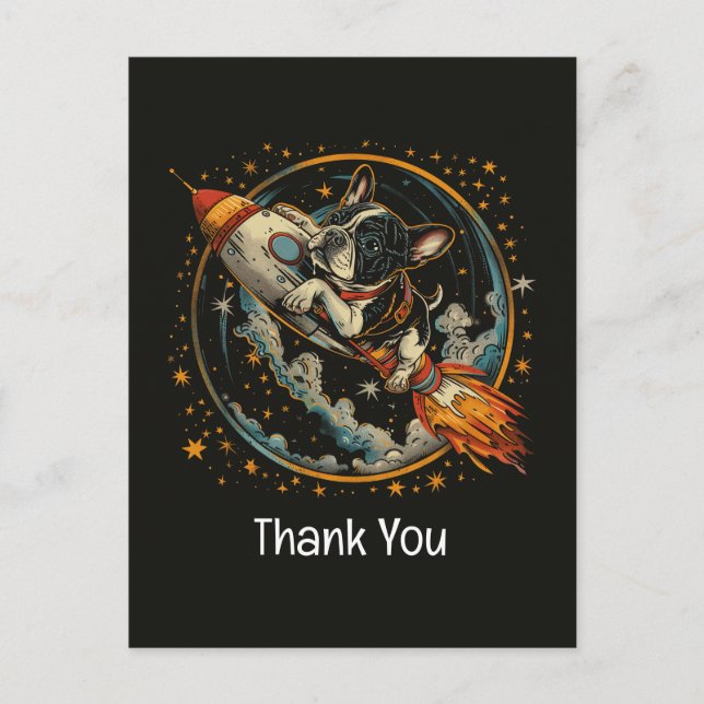 Carte Postale Fusée Merci Bouledogue Français Astronaute (Devant)