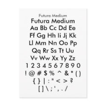 Futura Medium - Feuille d'échantillonnage de polic