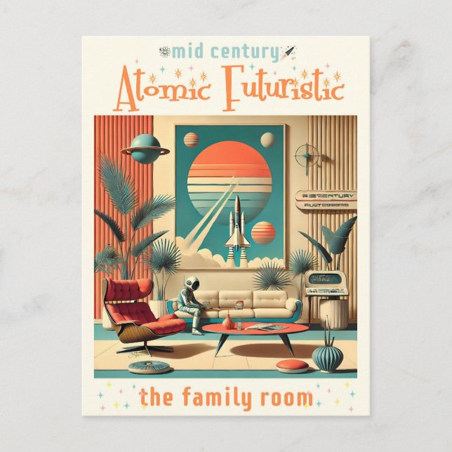 Carte Postale Futuriste atomique Floride Espace Age Chambre Fami (Devant)