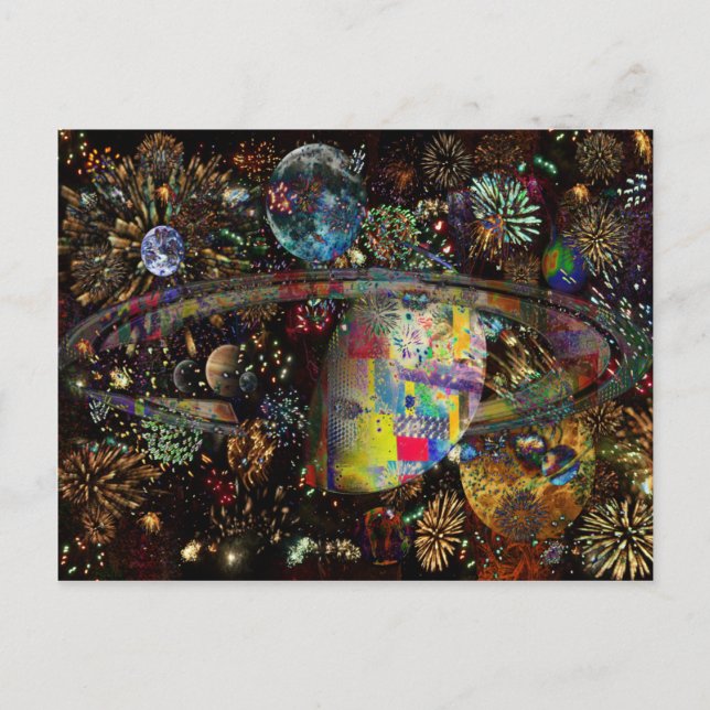 Carte Postale Galaxie de Fireworks Collage Planets 2859b (Devant)