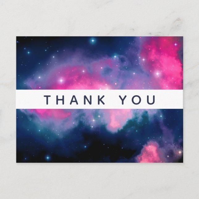 Carte Postale Galaxie rose et bleue et étoiles Résumé Merci (Devant)