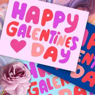 Carte Postale Galentines Jour Bulles Lettres rose Curvy Retro