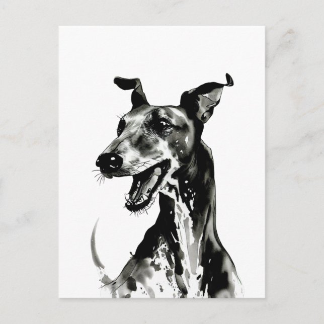 Carte Postale Galgo Español noir et blanc | Joyeux Greyhound (Devant)