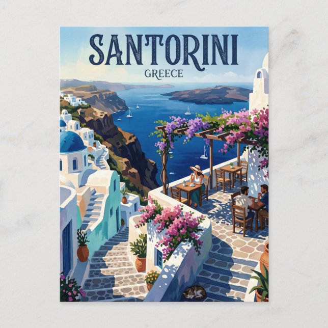 Carte Postale Galini Café, Oia Grèce (Devant)