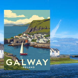 Carte Postale Galway Irlande Retro Travel Art