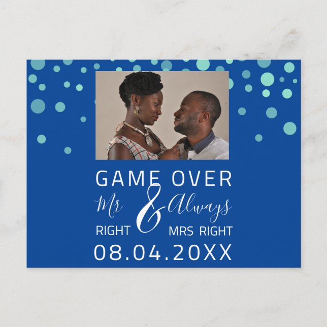 Carte Postale Game Over Enregistrement Drôle Date Mariage Confet (Devant)