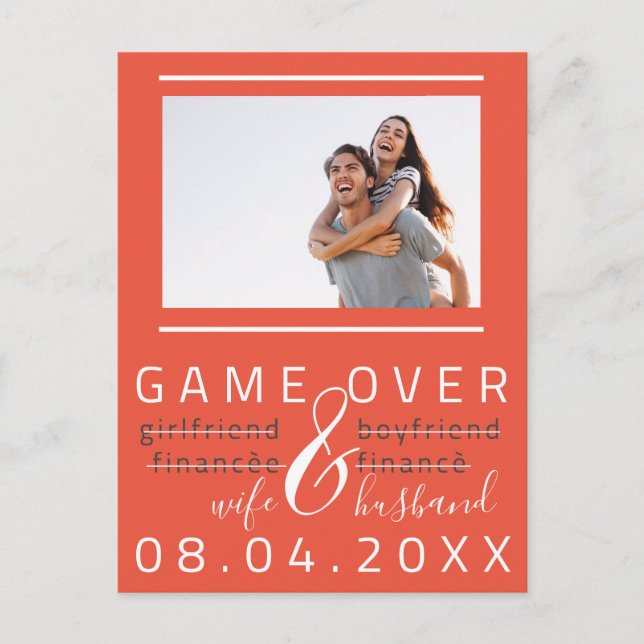 Carte Postale Game Over Enregistrer la date de photo drôle Wow C (Devant)