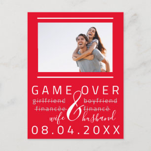 Carte Postale Game Over Funny Enregistrer la date Photo rouge Bl