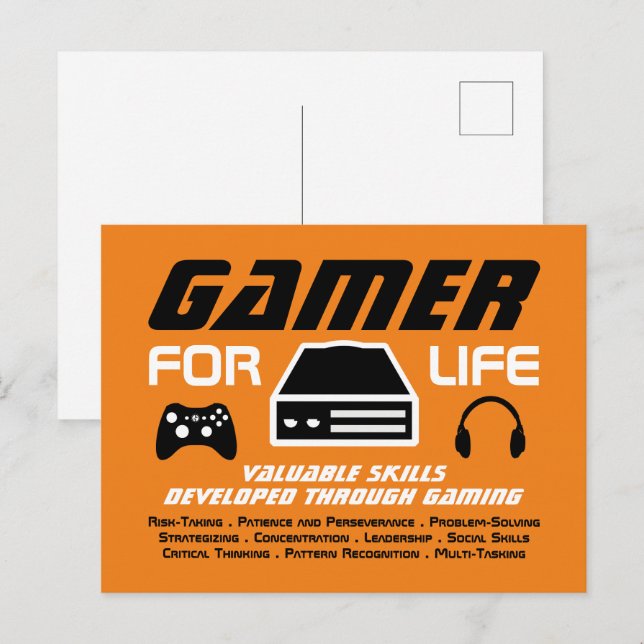 Carte Postale Gamer pour la vie (Devant / Derrière)