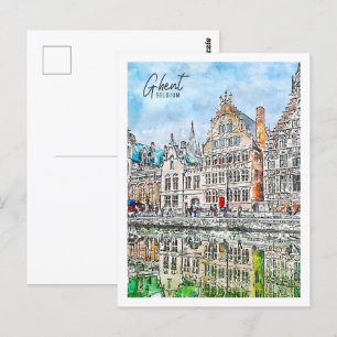Carte Postale Gand Belgique Travel Place Aquarelle