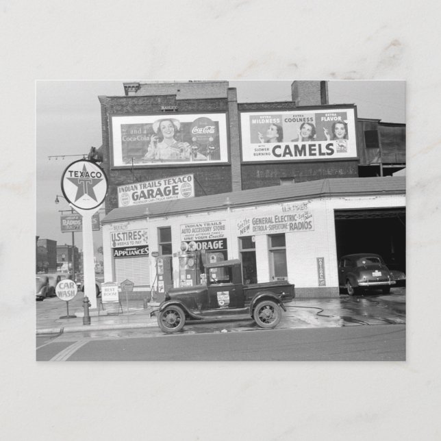 Carte Postale Garage et station service, 1940 (Devant)