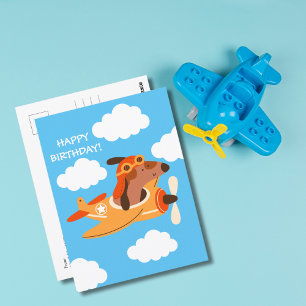Carte Postale Garçon Anniversaire Chien Pilote Avion En Vol Mign