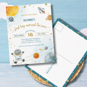 Carte Postale Garçon astronaute espace premier 1er anniversaire