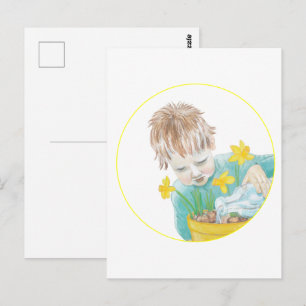 Carte Postale Garçon Avec Daffodiles