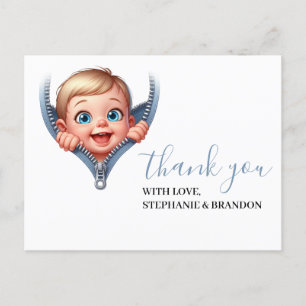 Carte Postale Garçon bébé jeter un oeil sur le Baby shower Merci