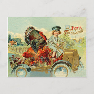 Carte Postale Garçon conduisez une dinde sur une voiture classiq