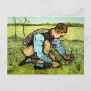 Carte Postale Garçon coupant l'herbe avec la faucille par Vincen