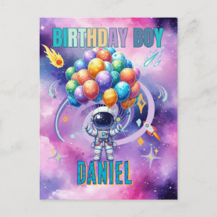 Carte Postale Garçon d'anniversaire astronaute de l'espace extra