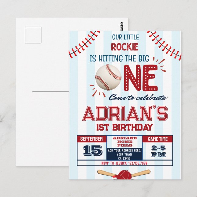 Carte Postale Garçon d'anniversaire de baseball (Devant / Derrière)