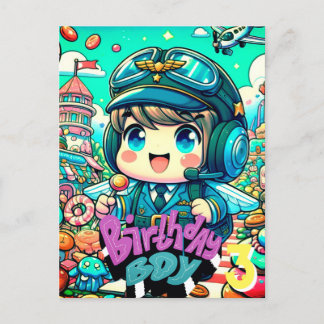 Carte Postale Garçon d'anniversaire pilote mignon