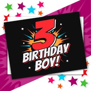 Carte Postale Garçon de 3 ans super-héros Anniversaire 3ème Anni