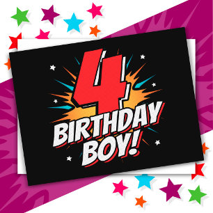 Carte Postale Garçon de 4 ans super-héros Anniversaire 4ème Anni