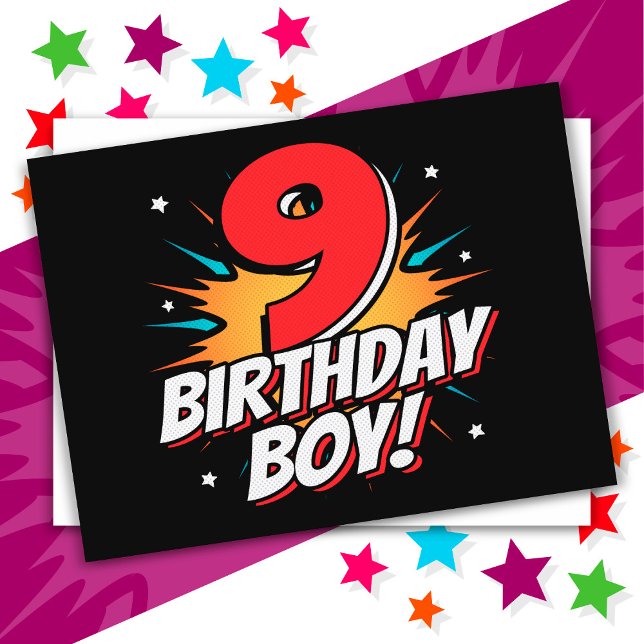 Carte Postale Garçon de 9 ans super-héros Anniversaire 9e annive (Créateur téléchargé)