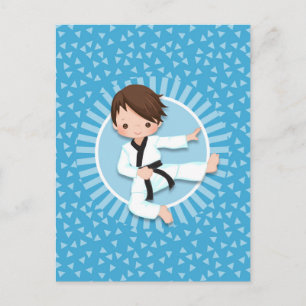 Carte Postale Garçon de karaté aux cheveux bruns Judo Arts marti