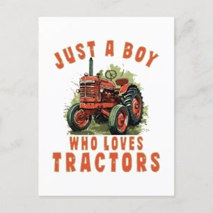 Carte Postale Garçon de la vie rurale qui aime les tracteurs