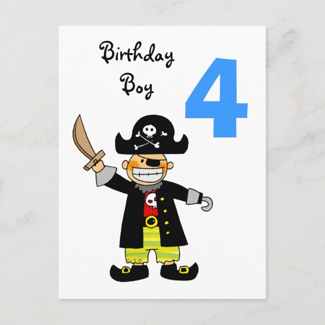 Carte Postale garçon de pirate de 4 ans (Devant)