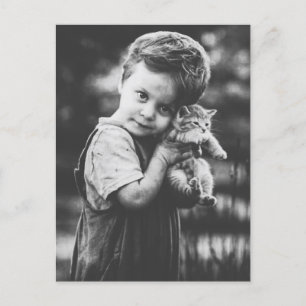 Carte Postale Garçon et chaton