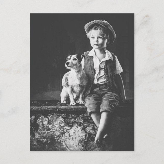Carte Postale Garçon et chien (Devant)