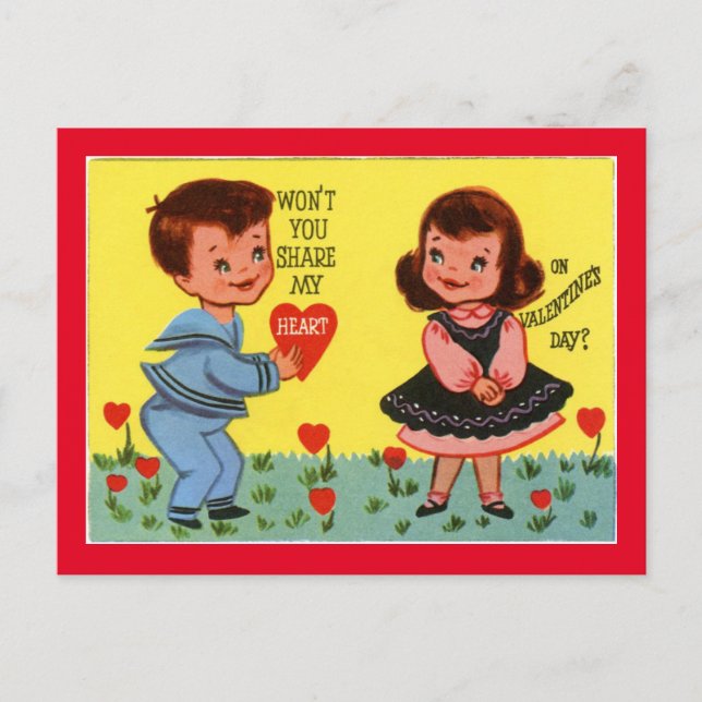 Carte Postale Garçon Et Fille Rétro De La Saint-Valentin (Devant)
