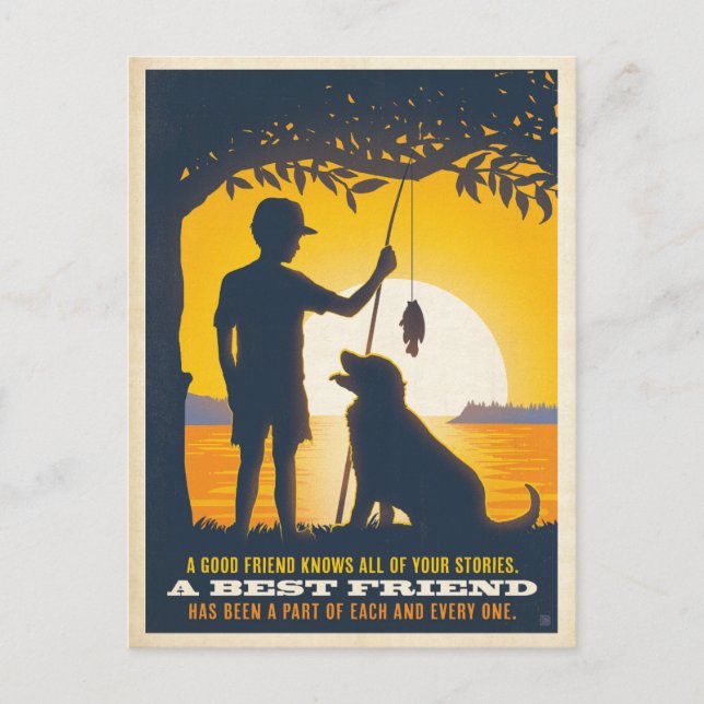 Carte Postale Garçon et son chien (Devant)