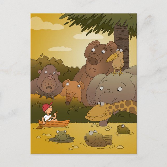 Carte Postale Garçon Funny Mignonne Jungle Safari Animaux (Devant)