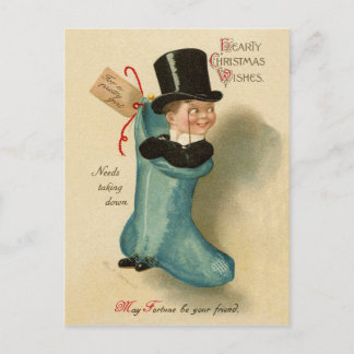Carte Postale Garçon gentleman dans une grande chaussette de Noë