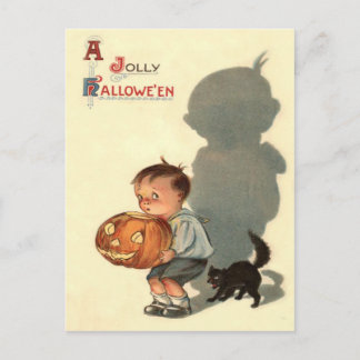 Carte Postale Garçon Jack O Lanterne Ombre Chat Noir