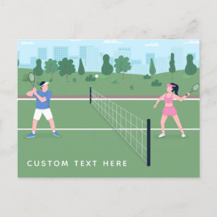 Carte Postale Garçon Jouer Tennis Green Illustration & Texte