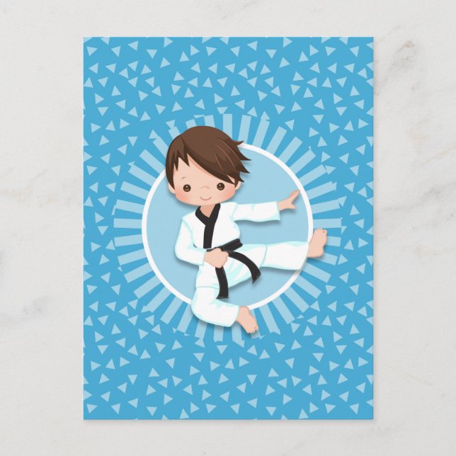 Carte Postale Garçon Karaté Cheveux Bruns Judo Arts Martiaux (Devant)
