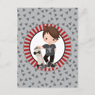 Carte Postale Garçon planche à roulettes cheveux bruns - Gris Ro