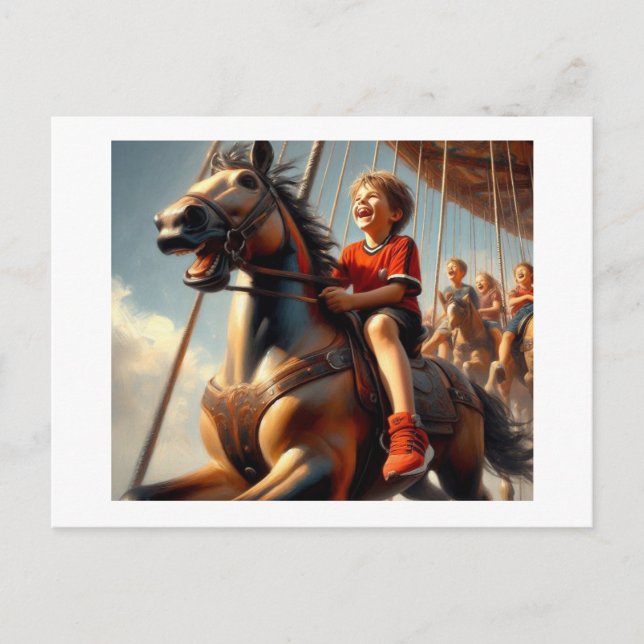 Carte Postale Garçon sur Carousel, (Devant)