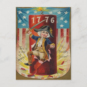 Carte Postale Garçon Uniforme Feux d'artifice Pétard Explosion