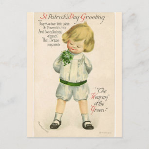 Carte Postale Garçon vintage avec Shamrocks de l'île d'Emerald