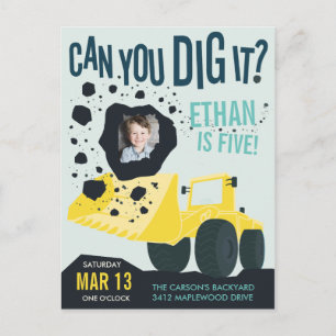 Carte Postale Garçons Anniversaire Construction Camion Bleu Jaun