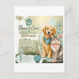 Carte Postale Garde d'animaux mignons chien et chat Promenade de