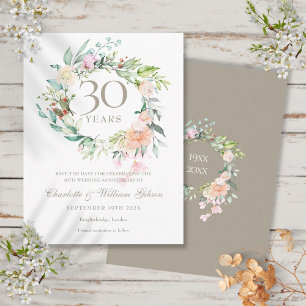 Carte Postale Garde de date des 30 ans Roses Guirlande 