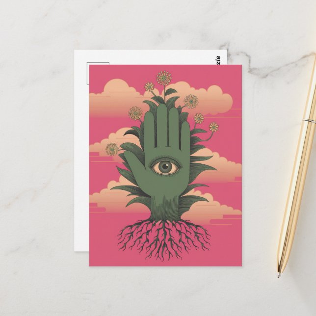 Carte Postale Gardeners Surréels Main verte Avec Fleurs (Devant/Arrière en situation)